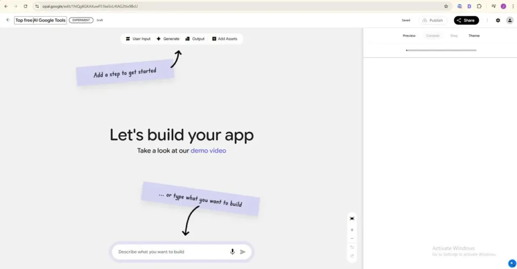 Google opal AI screeshot